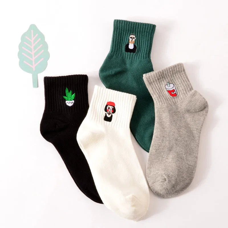 35-40 Unisex Cotton Harajuku Socks for Women Men Ulzzang Calcetines Black White Japanese Socks