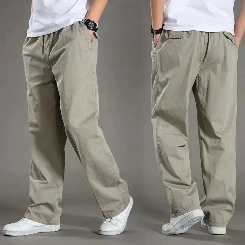 Advbridge - Men Spring Autumn New Cargo Pants Men's Loose Straight Multi-pocket Pants Male Solid Work Wear Jogger Cotton Trousers H246