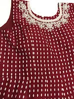 Alluring Maroon Colored Embroidery Work With Silk Cotton Kurti Suit For Women