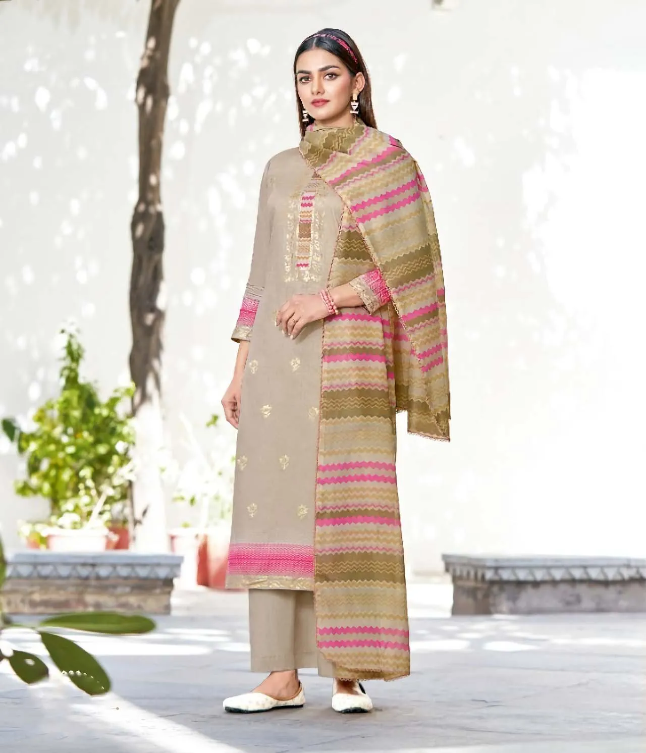 Alok Brown Unstitched Cotton Salwar Suits Dress Material