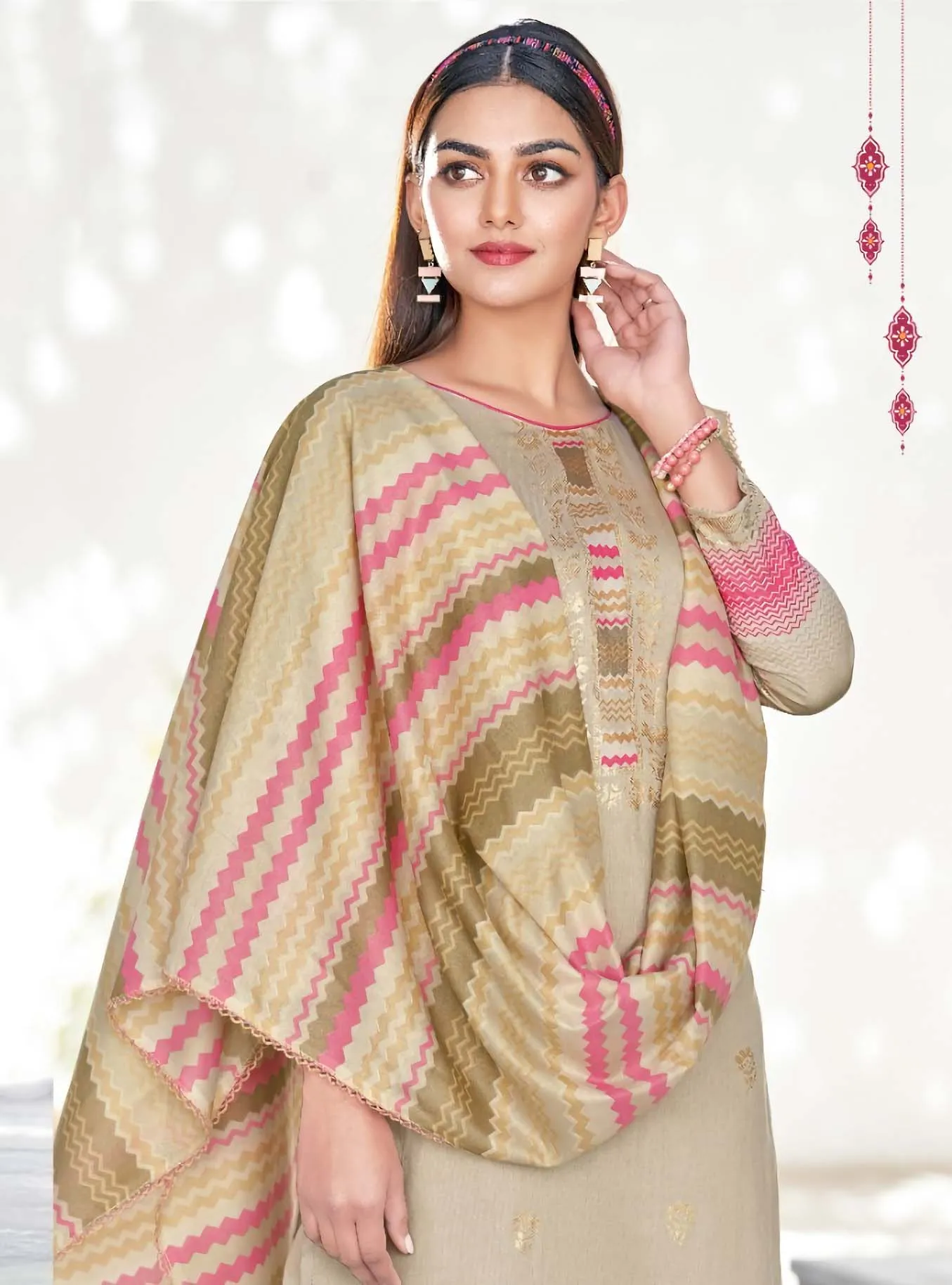 Alok Brown Unstitched Cotton Salwar Suits Dress Material