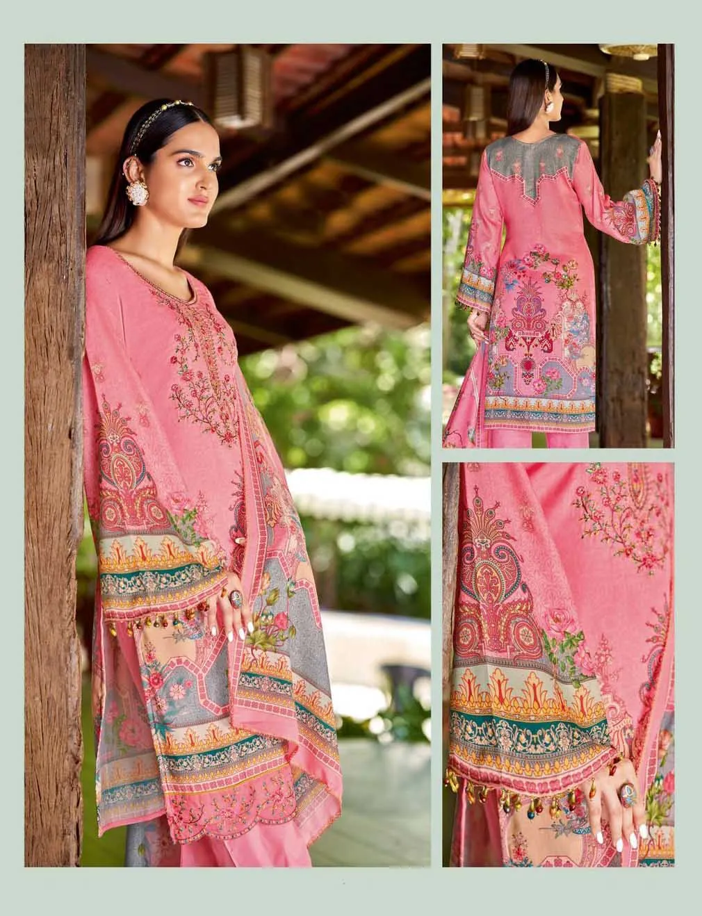 Alok Unstitched Pink Pakistani Print Salwar Suit Material