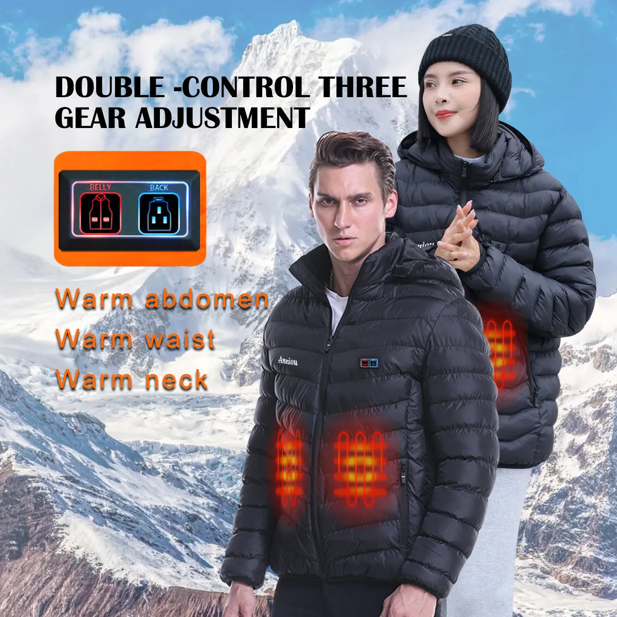 Anniou Dual Switch Unisex Hooded Winter Heating Coat