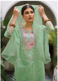 Appealing Green Color Embroidery Kurti Salwar Suits With Dupatta For Women