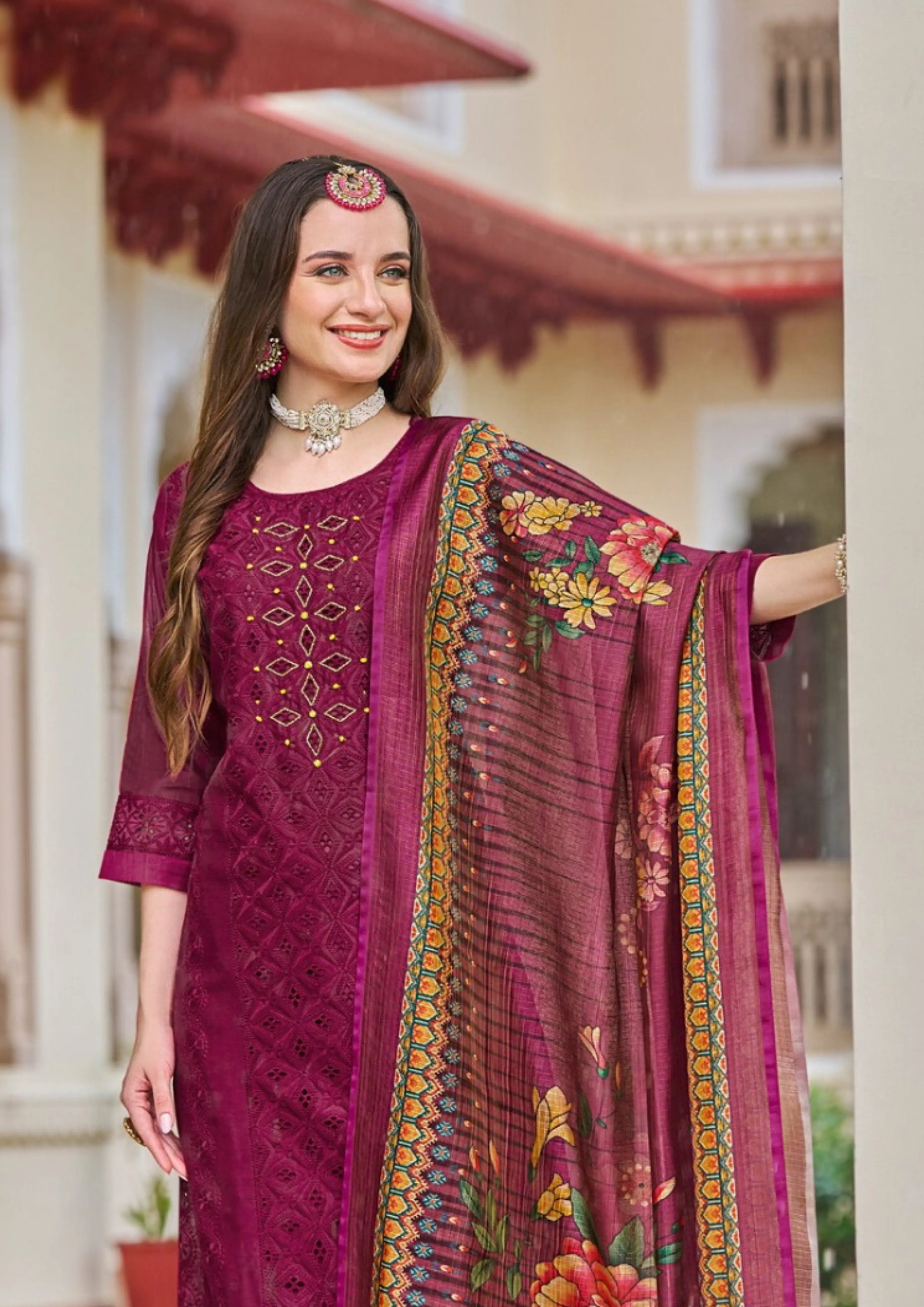 Attractive Purple Color Chanderi Silk Salwar Suits For Women