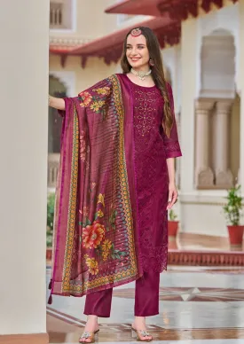 Attractive Purple Color Chanderi Silk Salwar Suits For Women