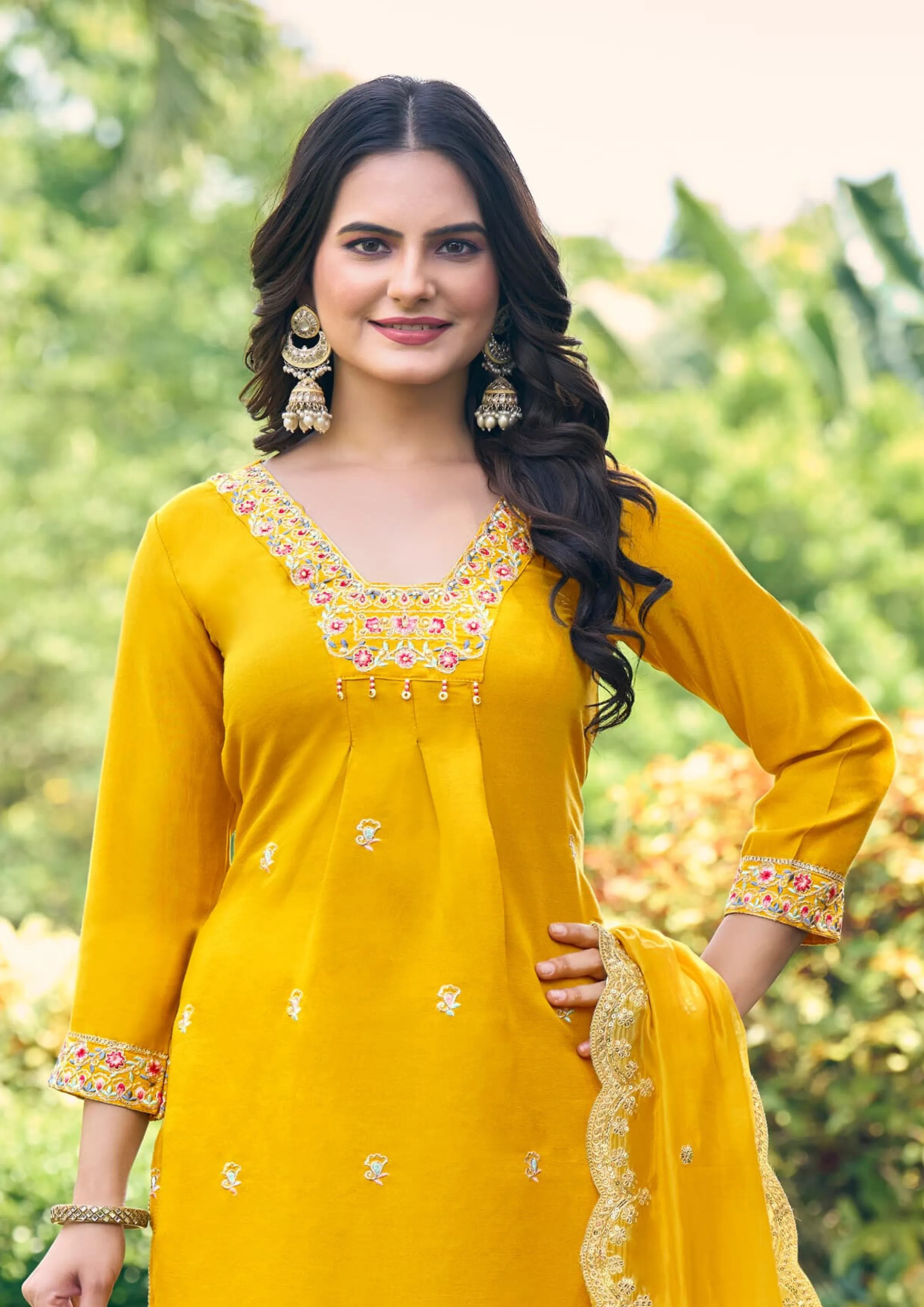 Attractive Yellow Color Pure Viscose Salwar Suits With Dupatta For Women