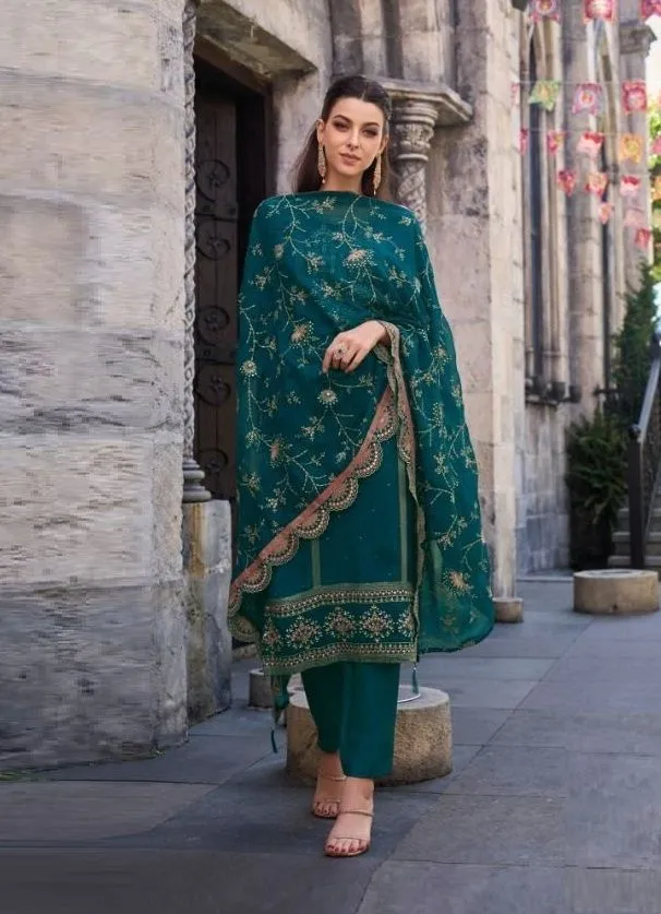 Beautiful Teal Green Colored Party Wear Salwar Suits For Women