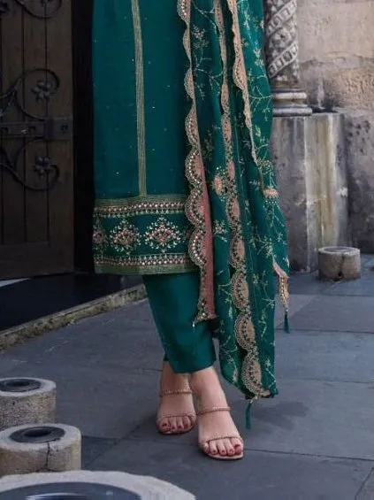 Beautiful Teal Green Colored Party Wear Salwar Suits For Women