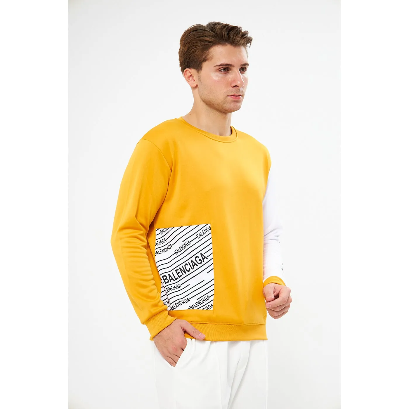 BGA Mustard Sleeves Contrast Sweatshirt