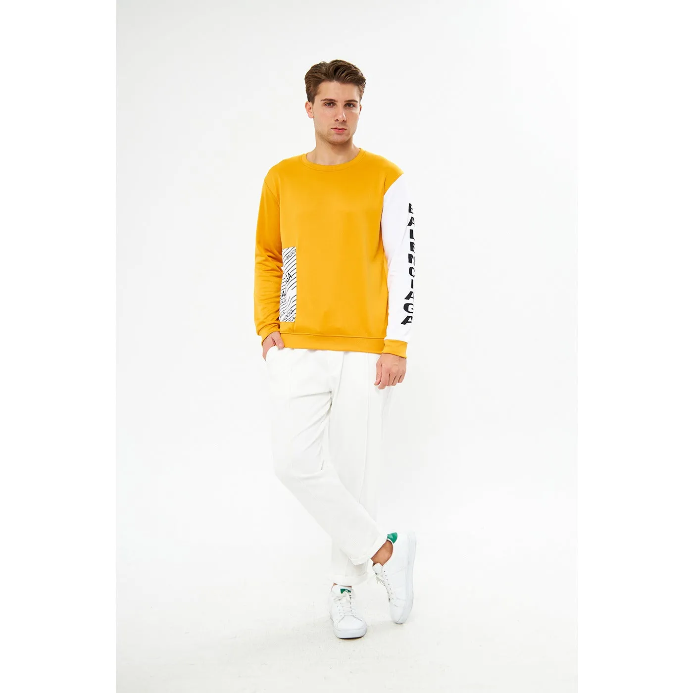 BGA Mustard Sleeves Contrast Sweatshirt