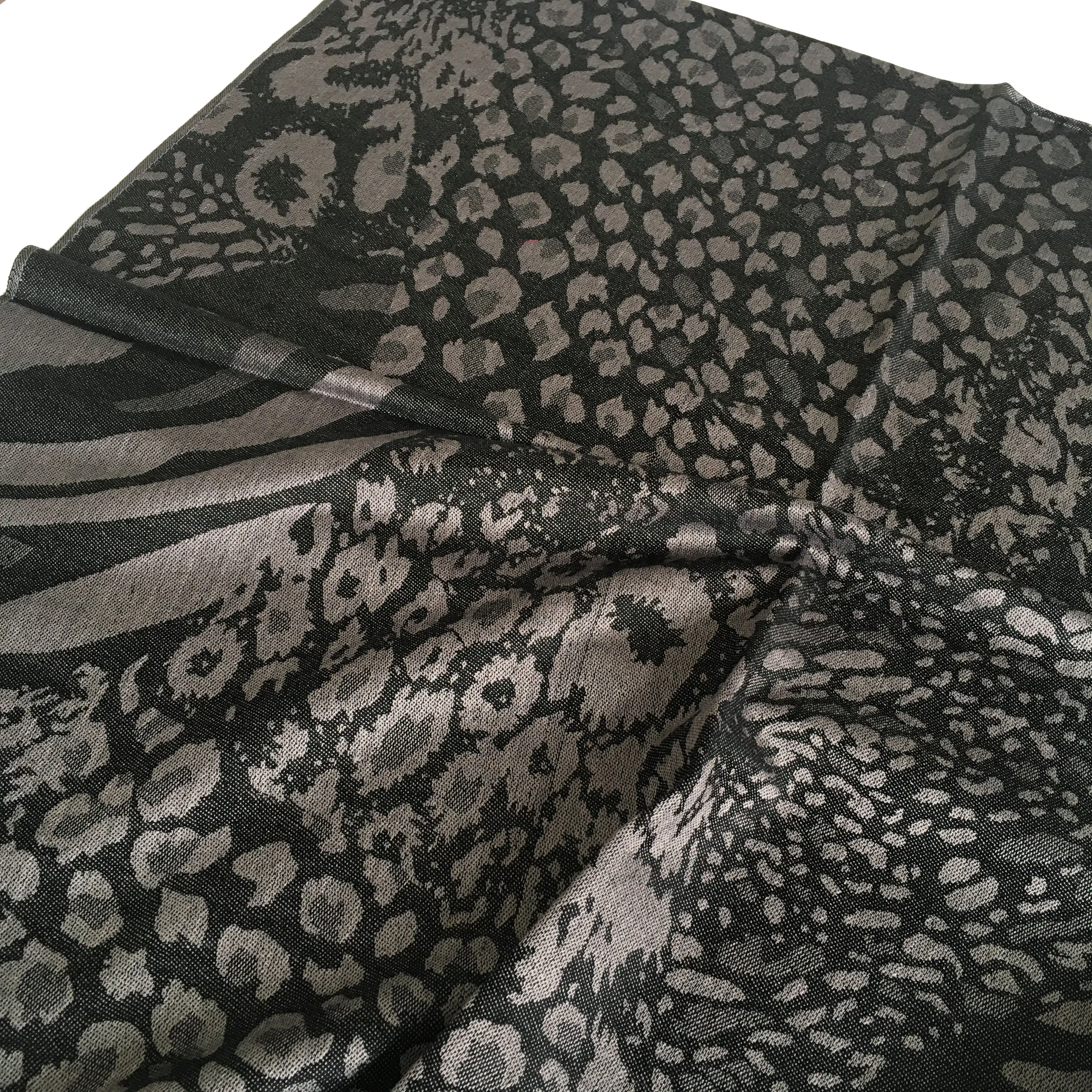 BLACK LARGE LEOPARD PRINT REVERSIBLE PASHMINA SHAWL SCARF