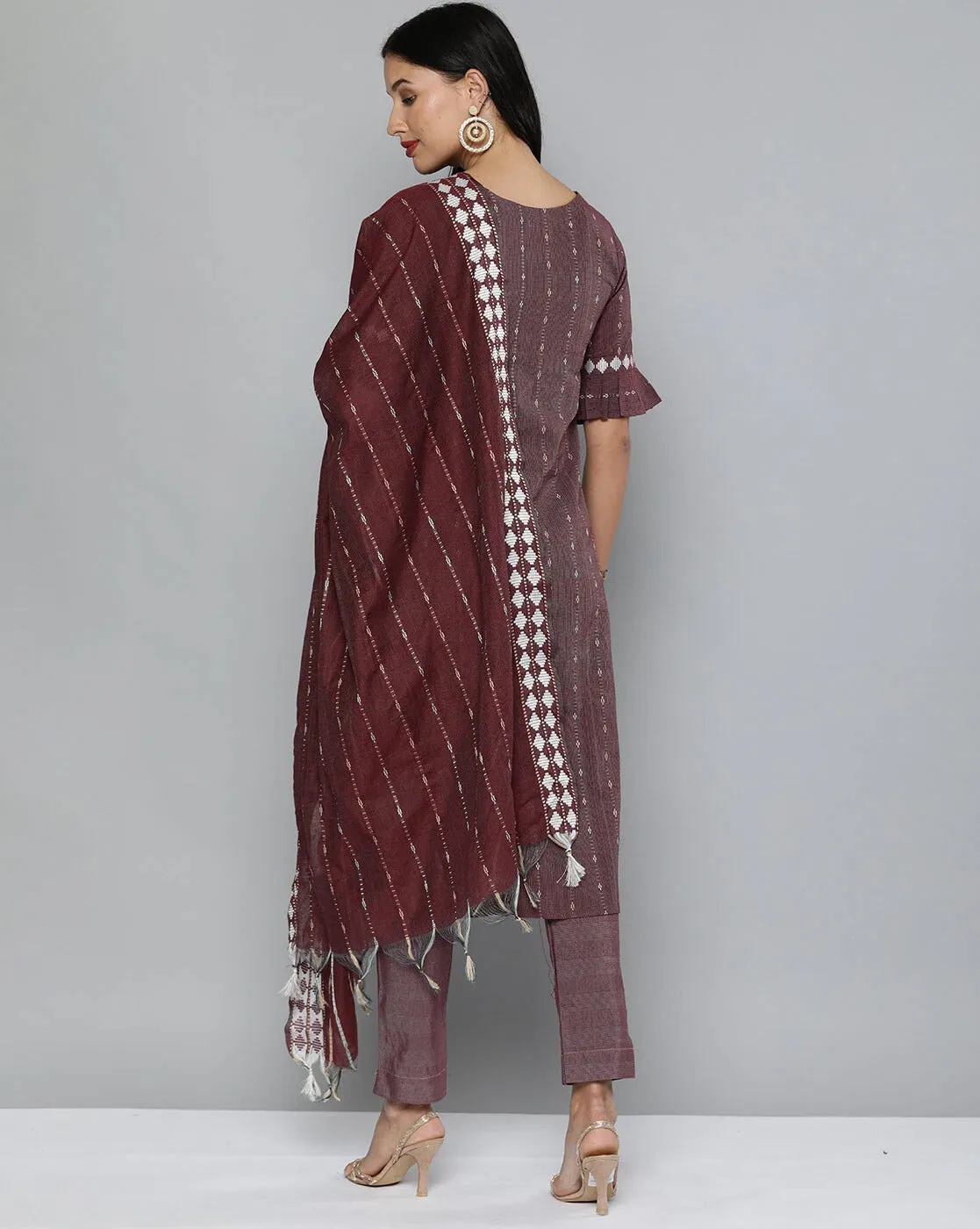 Brown Pure Cotton Handloom Unstitched Salwar Suit Dress Material