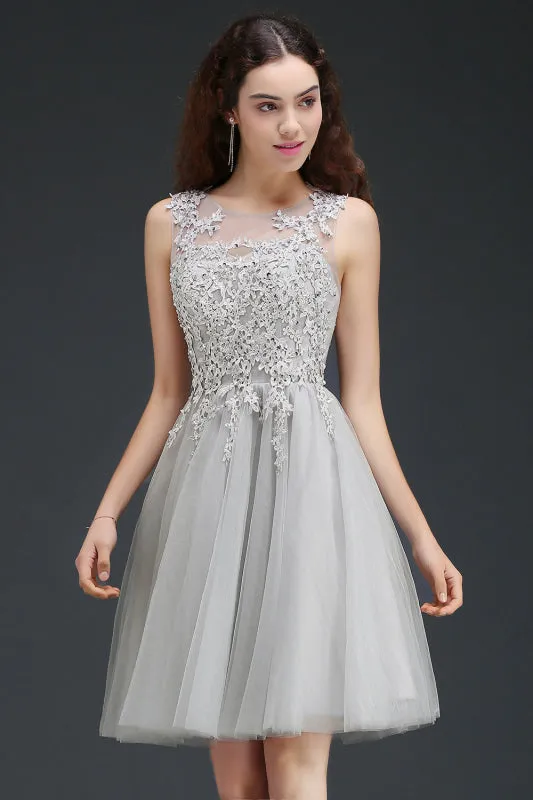 Chic Lace Tulle Short Homecoming Dress Sleeveless Appliques Knee Length Party Dress