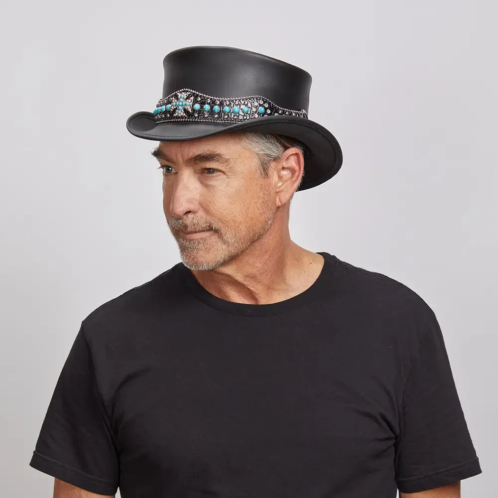 Chopper | Mens Black Leather Top Hat