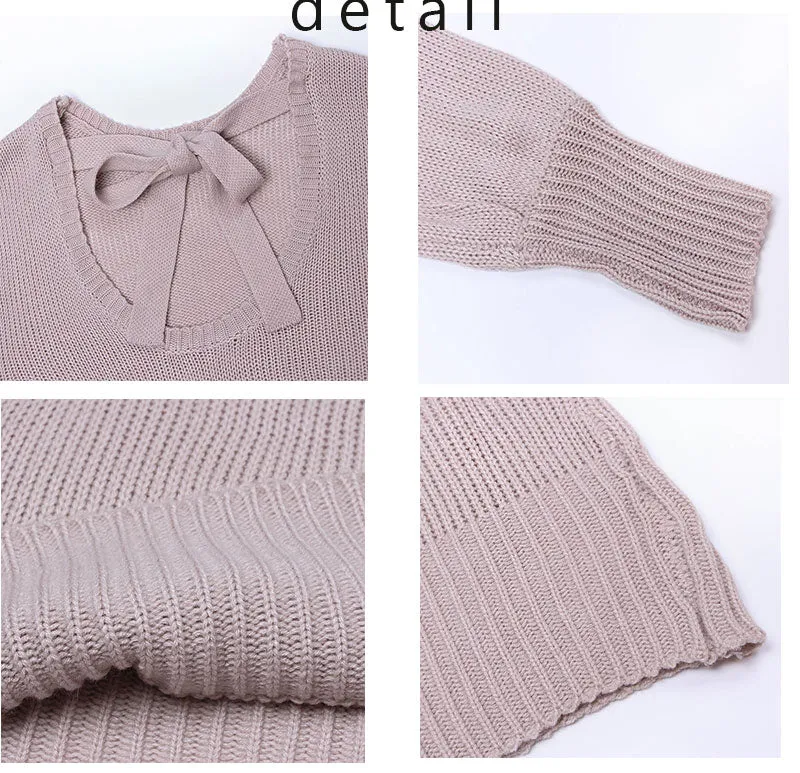 CLAIRE Backless Bow Tie Sweater - Blush Pink