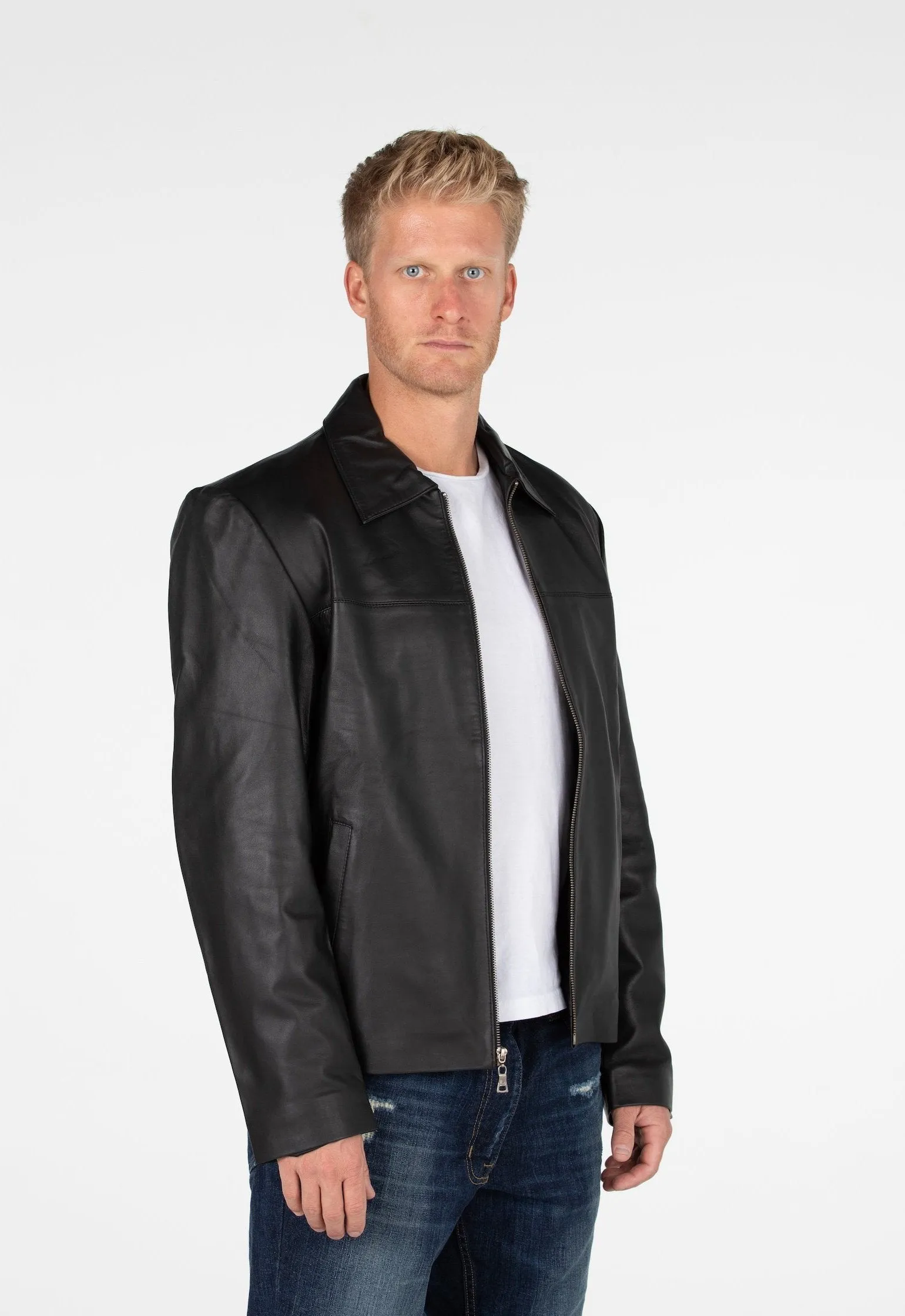 Classic Zip-Up Leather Jacket for Men