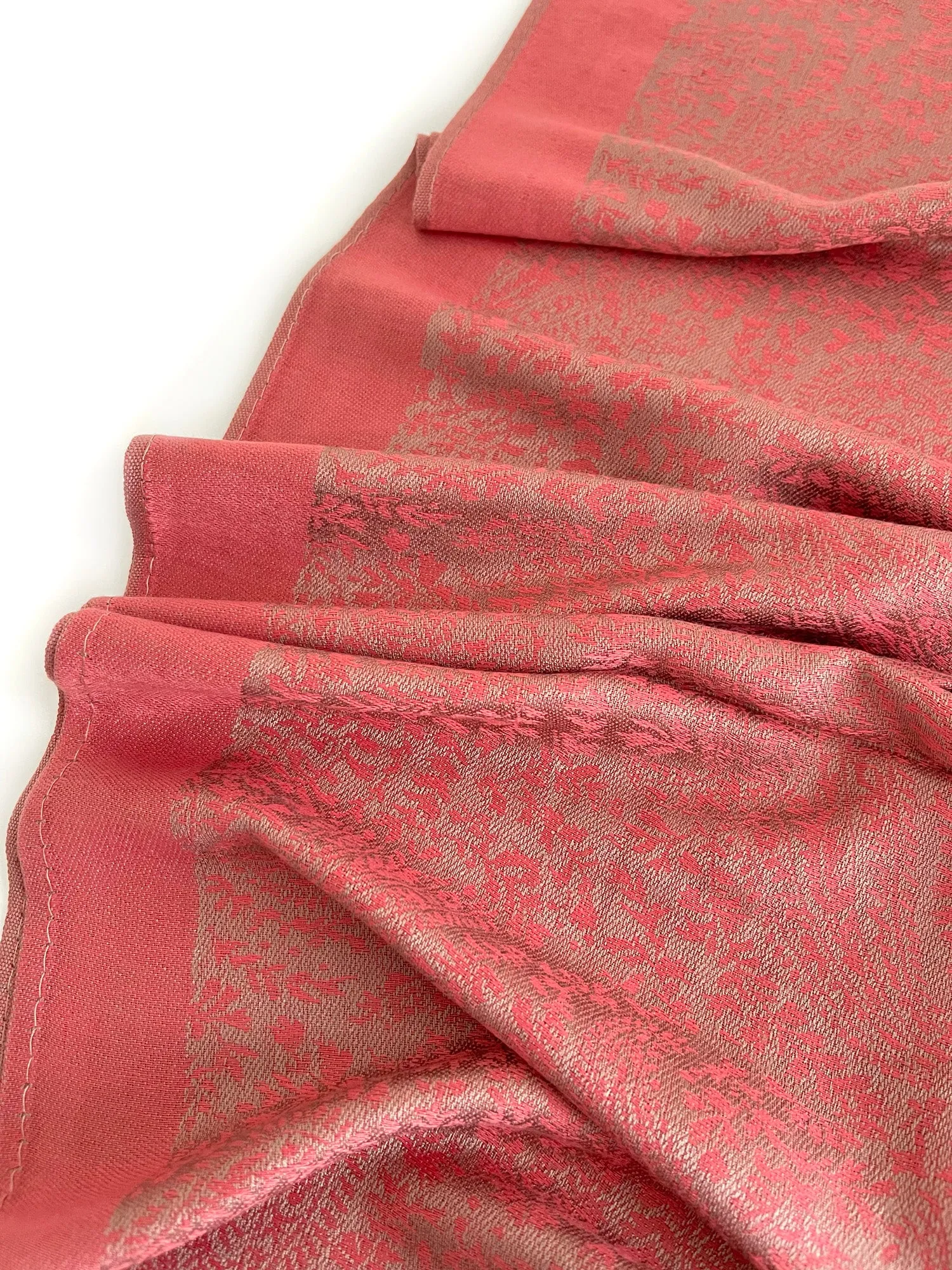 CORAL PAISLEY PRINT REVERSIBLE PASHMINA SHAWL SCARF