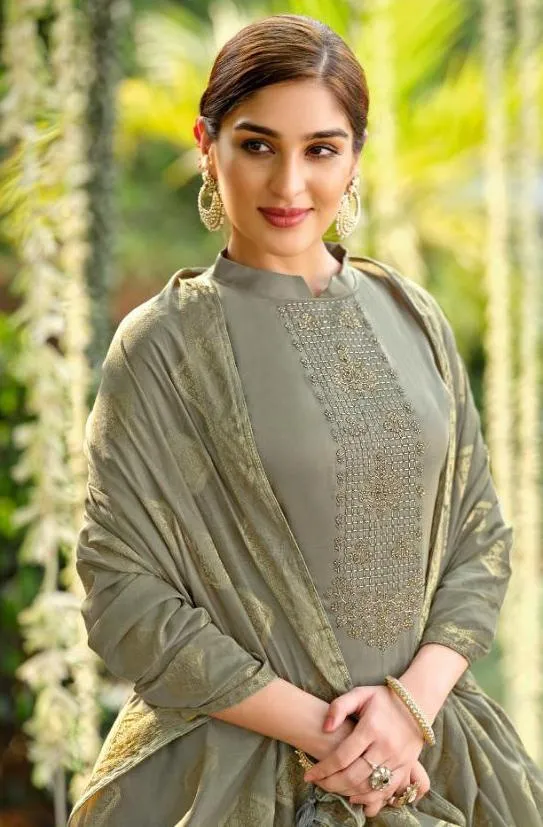 Cotton Unstitched Grey Salwar Suits Material for Ladies