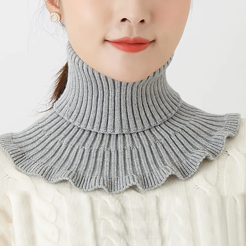 Cozy Neck Warmer Knitted Scarf with Faux Collar