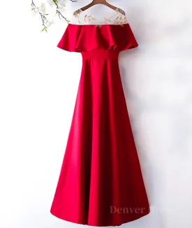 Custom Made Round Neck Red Long Prom Dresses Red Prom Gown Formal Dresses