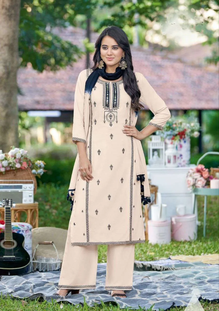 Dazzling Peach Colored Heavy Rayon Salwar Suits For Women