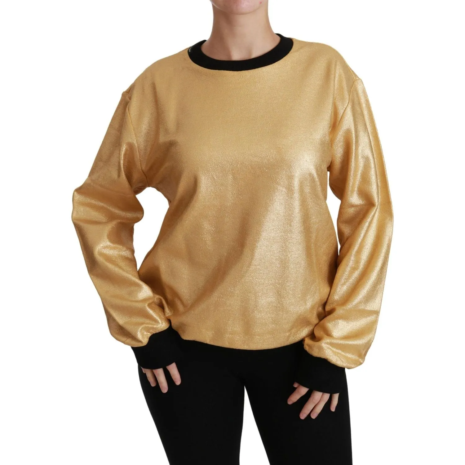 Dolce & Gabbana Elegant Gold Crew Neck Cotton Sweater