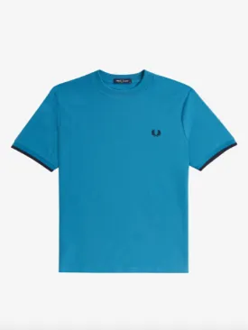 Fred Perry Tipped Cuff Pique Shirt/Ocean/Navy - New HS24