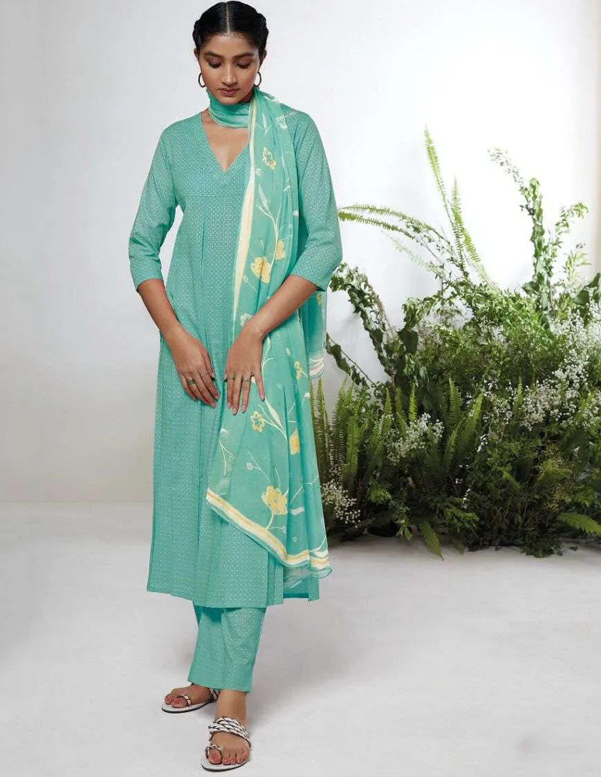 Ganga Fashion Cotton Unstitched Suit With Chiffon Dupatta