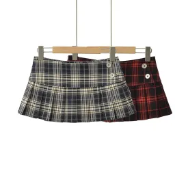 Girlary Summer Mini Skirts for Woman Vintage Korean Fashion Plaid Skirts for Women Y2k Skirts Pleated Red Plaid Skirts Preppy Style