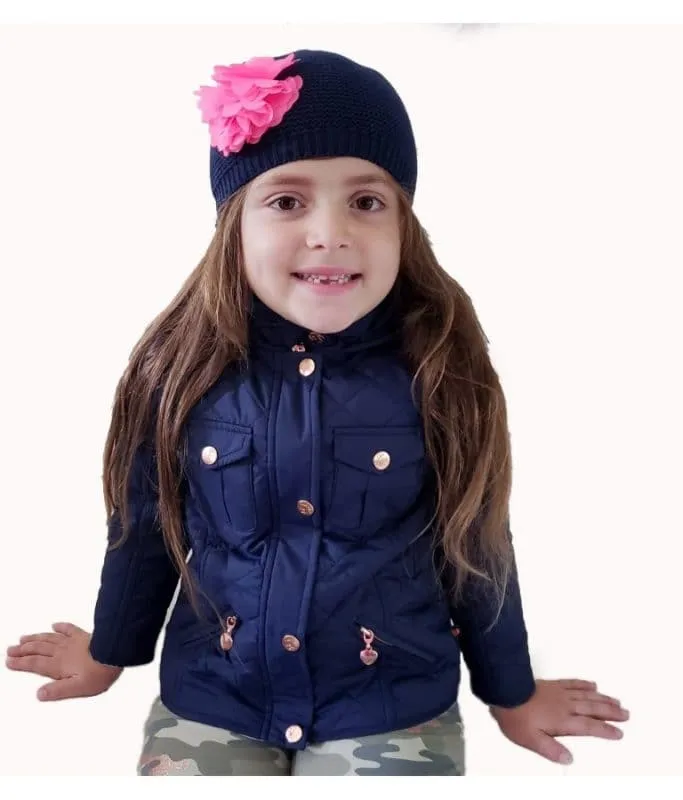 Girls Hat Navy Knit Flower