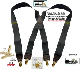 Hold-Ups Slate Gray 1 1/2" wide Suspenders in X-back with USA Patented No-slip Gold Clips