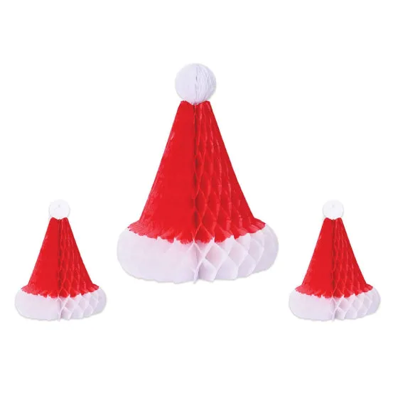 Honeycomb Santa Hats Centrepiece 3pk