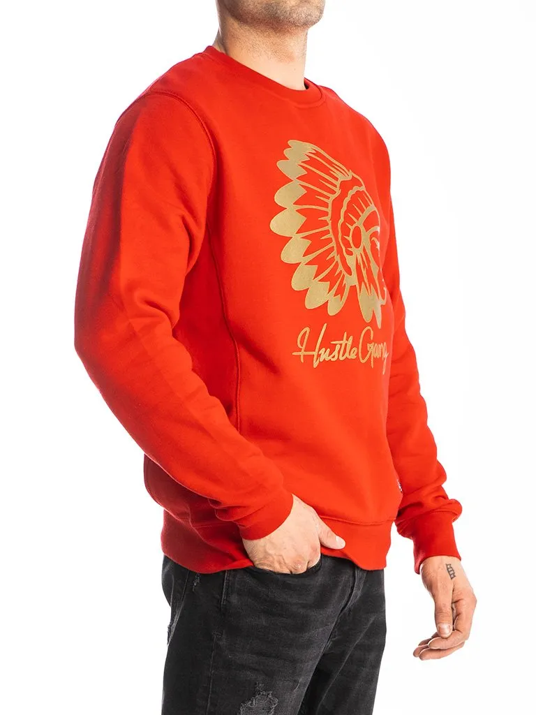 HUSTLE GANG SIGNATURE CHIEF SWEATSHIRT IN RED