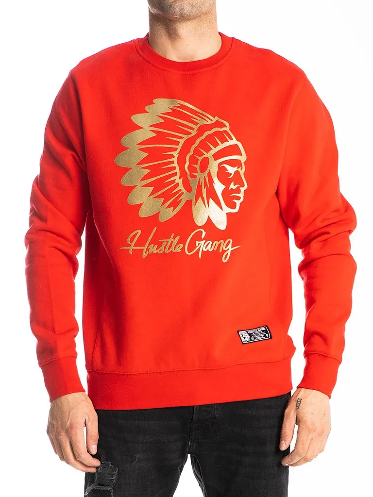 HUSTLE GANG SIGNATURE CHIEF SWEATSHIRT IN RED