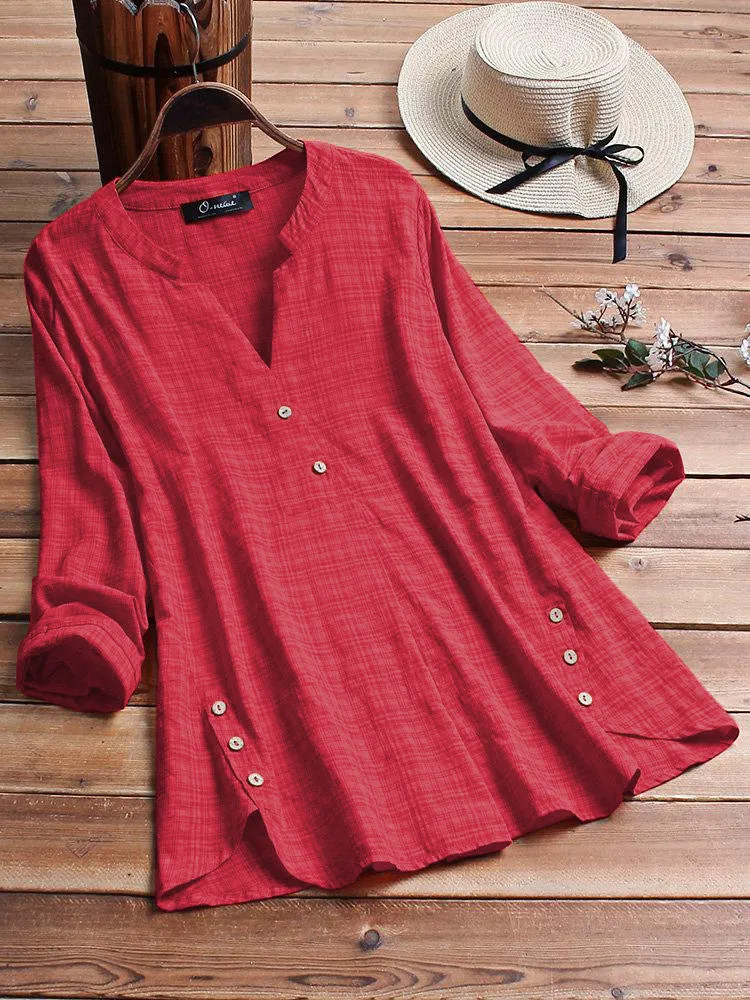 Irregular hem button decoration top