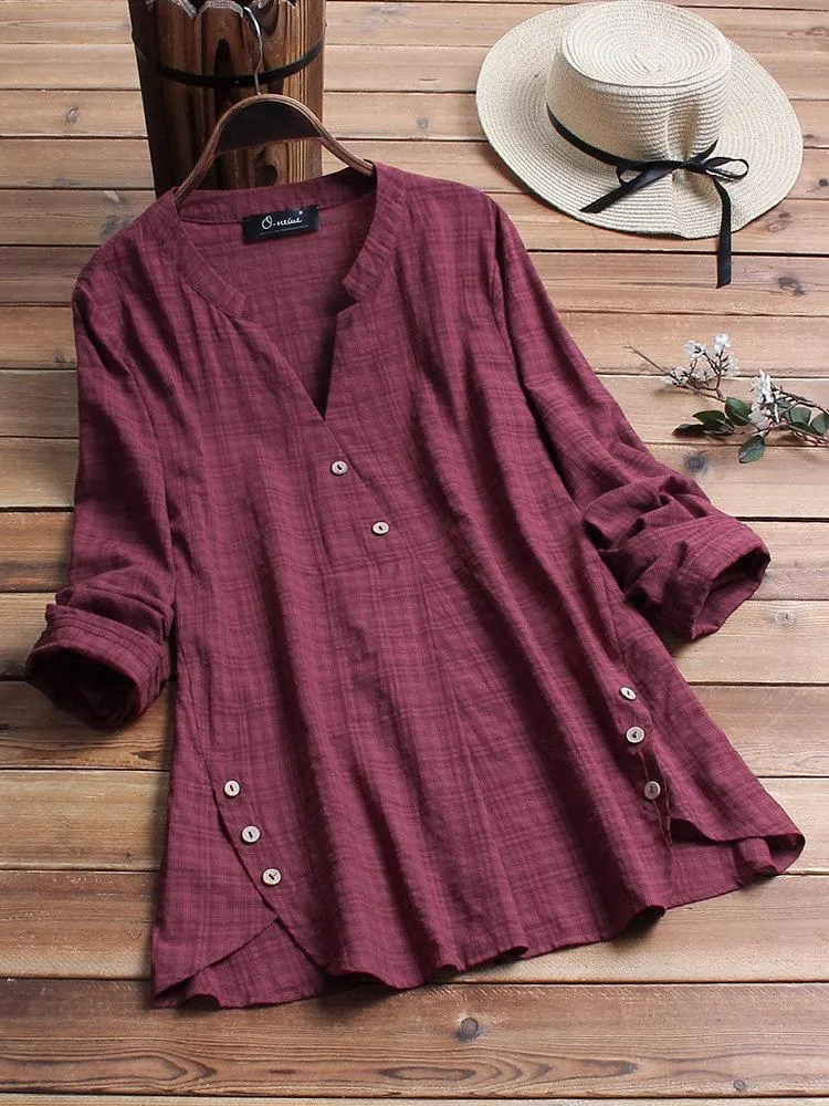 Irregular hem button decoration top