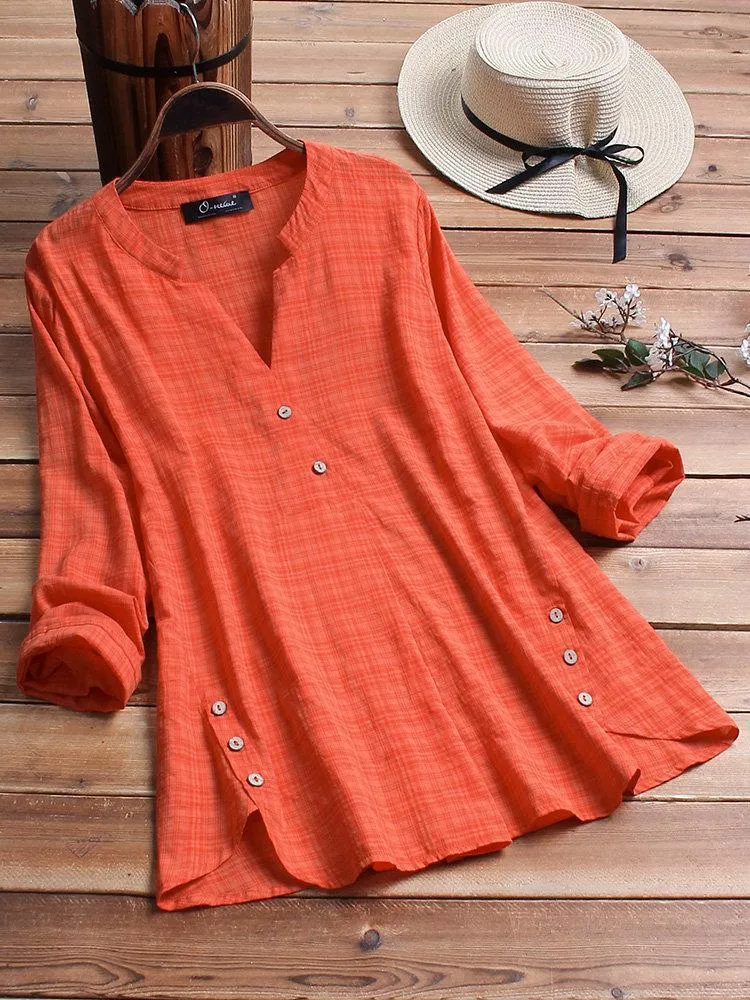 Irregular hem button decoration top