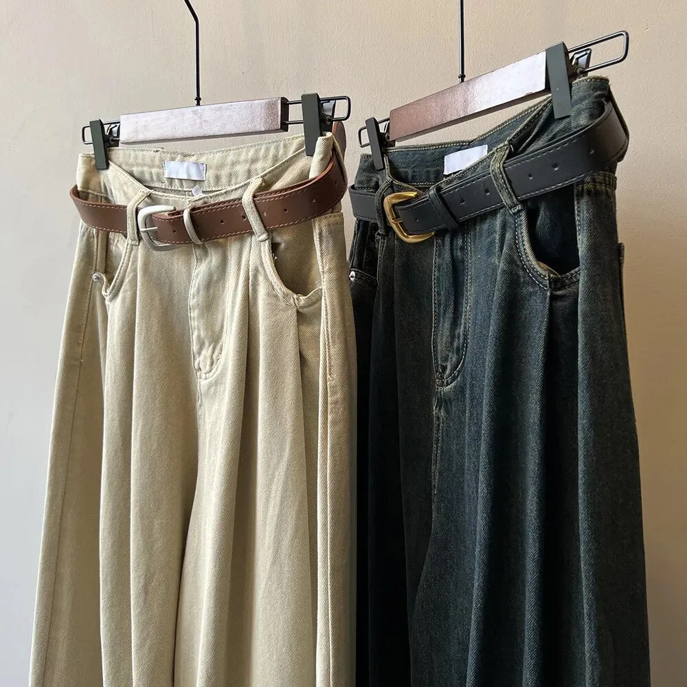 [Korean Style] High Quality Pleated Wide Leg Washed Jeans