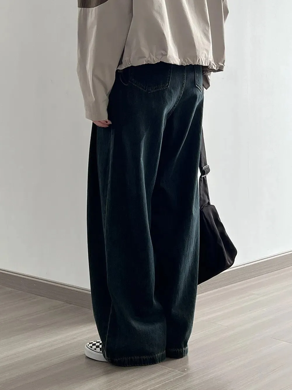 [Korean Style] High Quality Pleated Wide Leg Washed Jeans