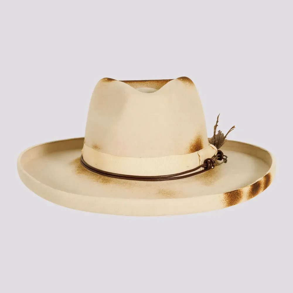 Landry | Mens Wool Felt Burnt Teardrop Fedora Hat with Curled Brim