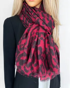 LARGE BURGUNDY LEOPARD PRINT SCARF