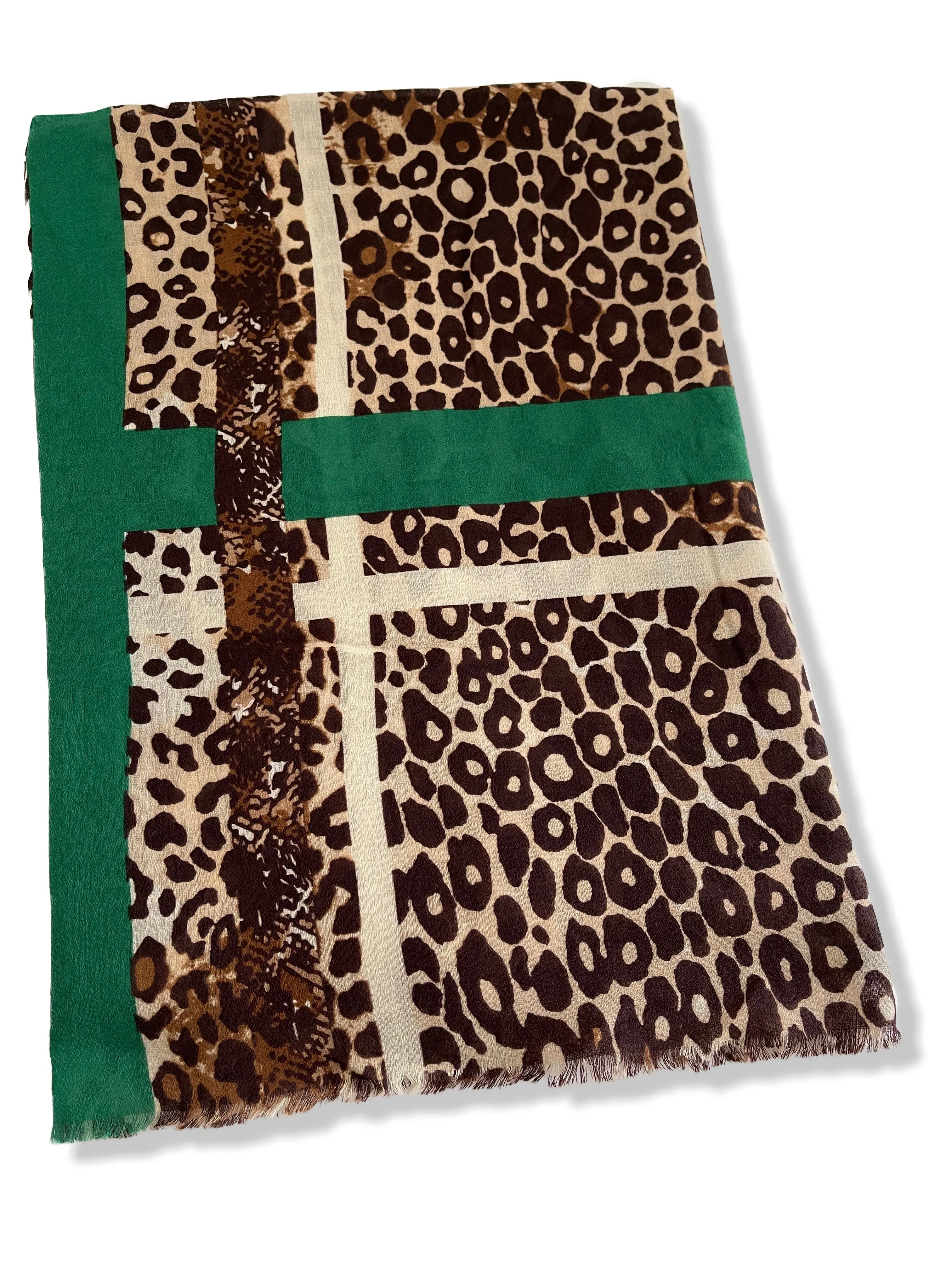 LARGE GREEN SNAKESKIN AND LEOPARD PRINT SCARF