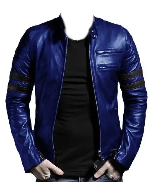 Leather Jacket Blue For Men