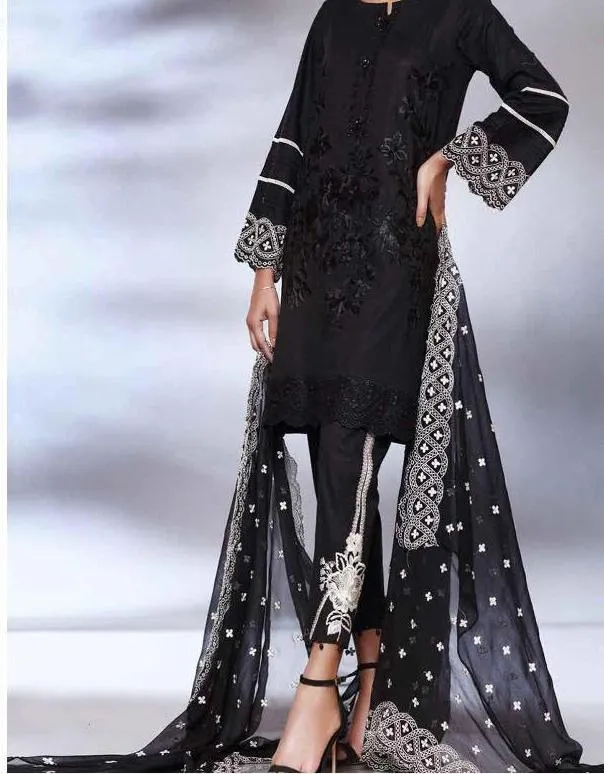 Maria B Style Black Cotton Unstitched Pakistani suits Dress Material for Women