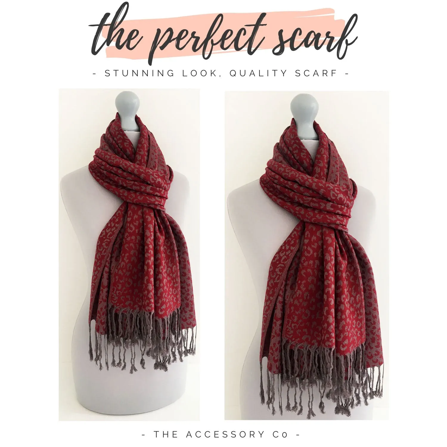 MAROON SMALL LEOPARD PRINT REVERSIBLE PASHMINA SHAWL SCARF