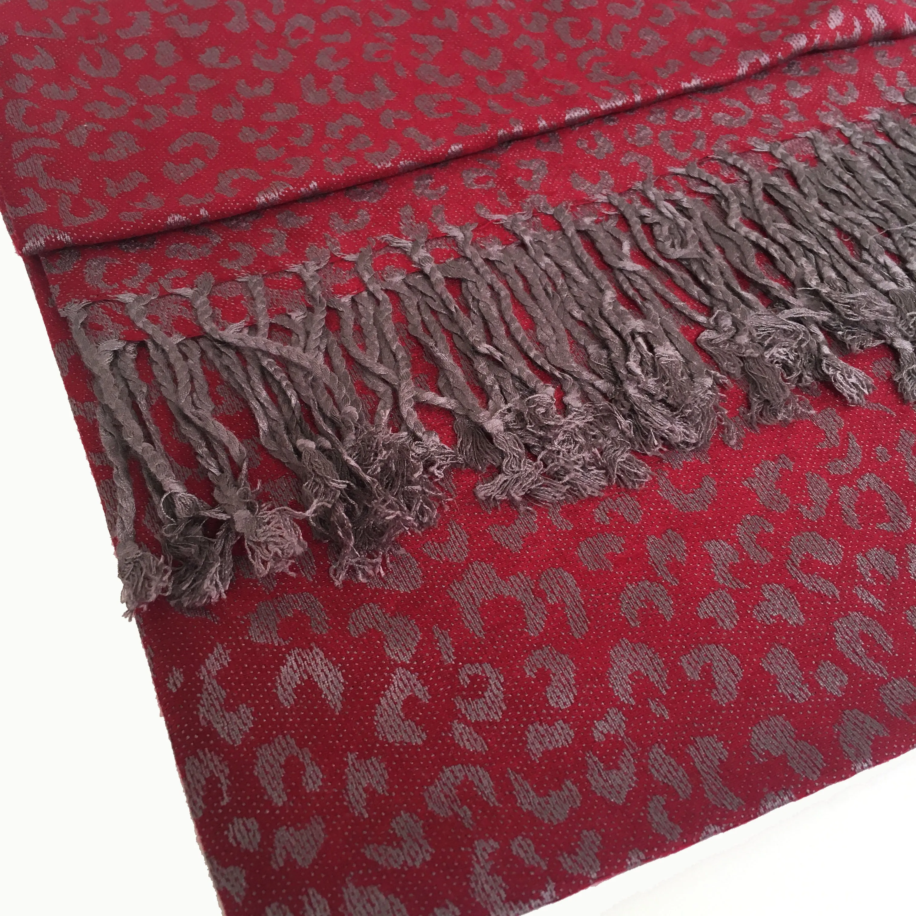 MAROON SMALL LEOPARD PRINT REVERSIBLE PASHMINA SHAWL SCARF