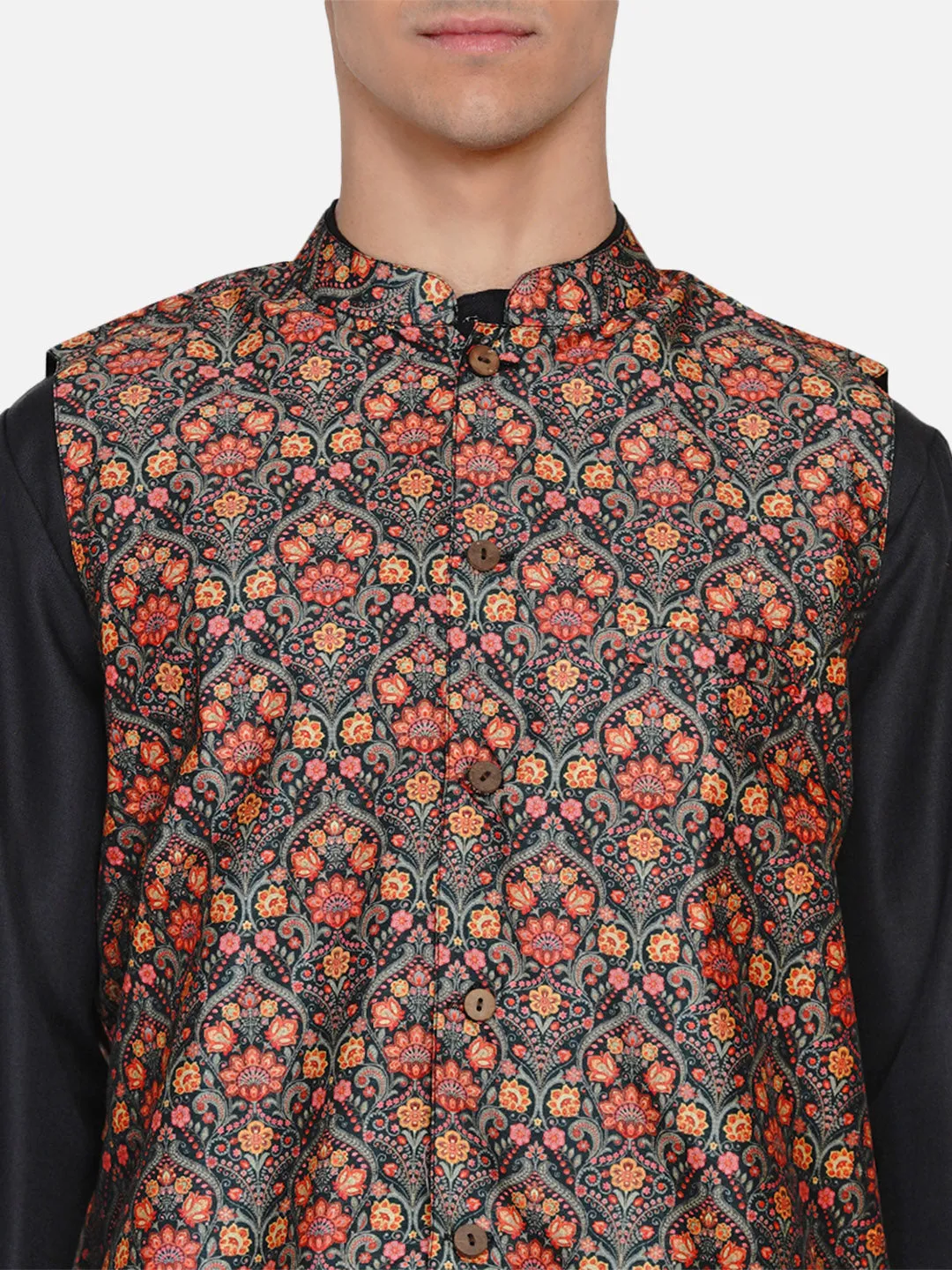 Men Black Ethnic Motifs Layered Kurta with Pyjamas