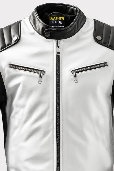 Men Harlay Sportage Black & White Faux Leather Jacket