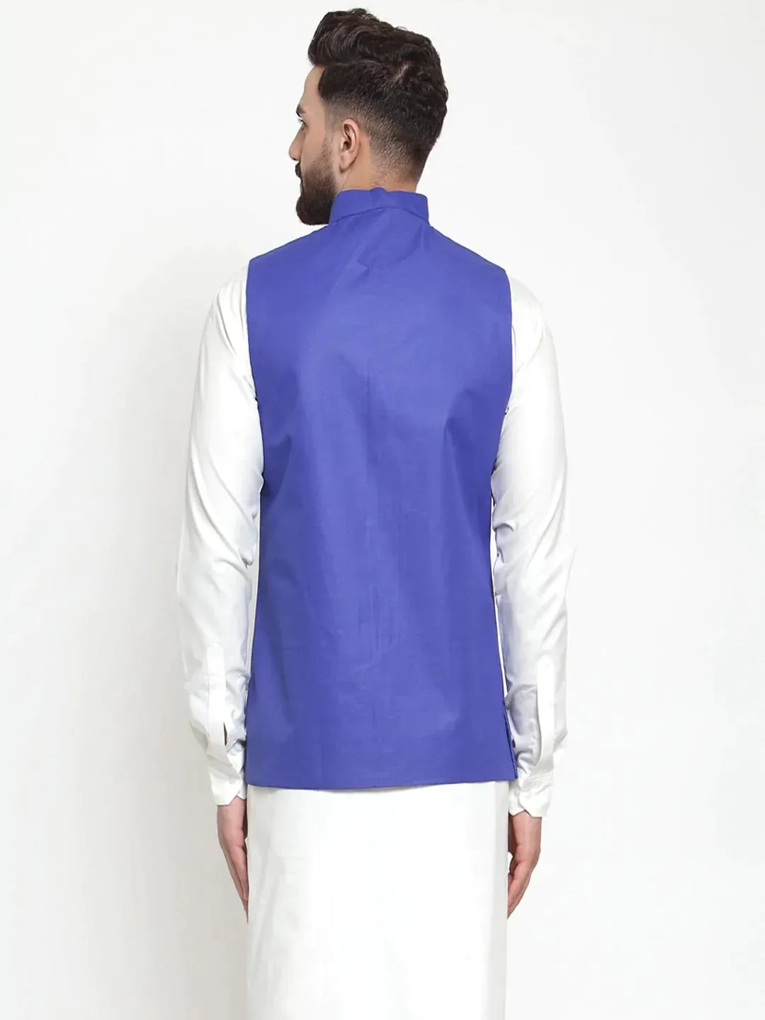 Men Royal-Blue Solid Nehru Jacket